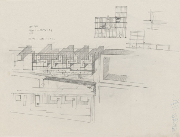 Ferdinand Milučký – Administratívno-obchodný areál, Dunajská ulica, Bratislava. Skica 