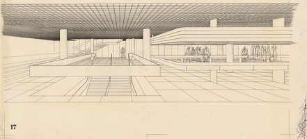 Ferdinand Milučký, Michal Uher – Rekonštrukcia kina Praha. Námestie SNP. Bratislava. Perspektíva. M 1:100 