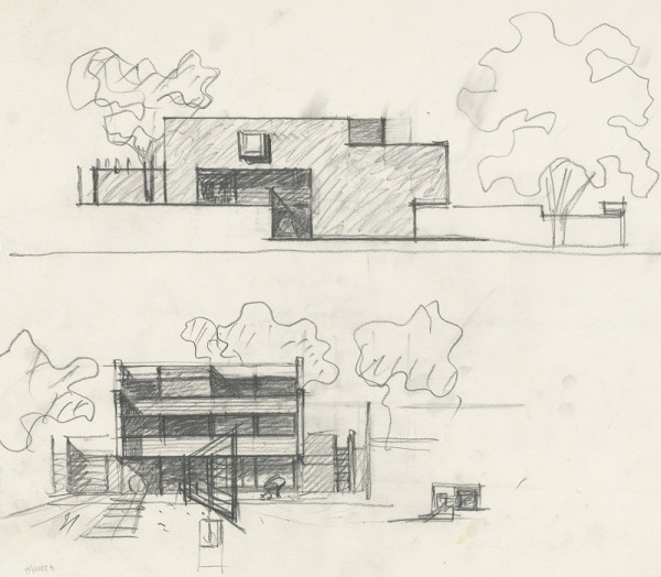 Ferdinand Milučký – Vlastný rodinný dom. Révova ulica, Bratislava. Úvodná skica 