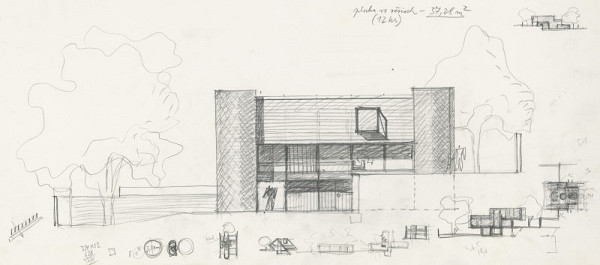 Ferdinand Milučký – Vlastný rodinný dom. Révova ulica, Bratislava. Úvodná skica 