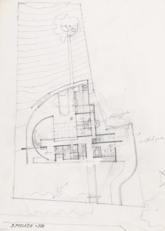 Ferdinand Milučký – Návrh rodinného domu p. Zubáľa, Novosvetská ulica, Bratislava. Pôdorys 3. podlažia (variant) 