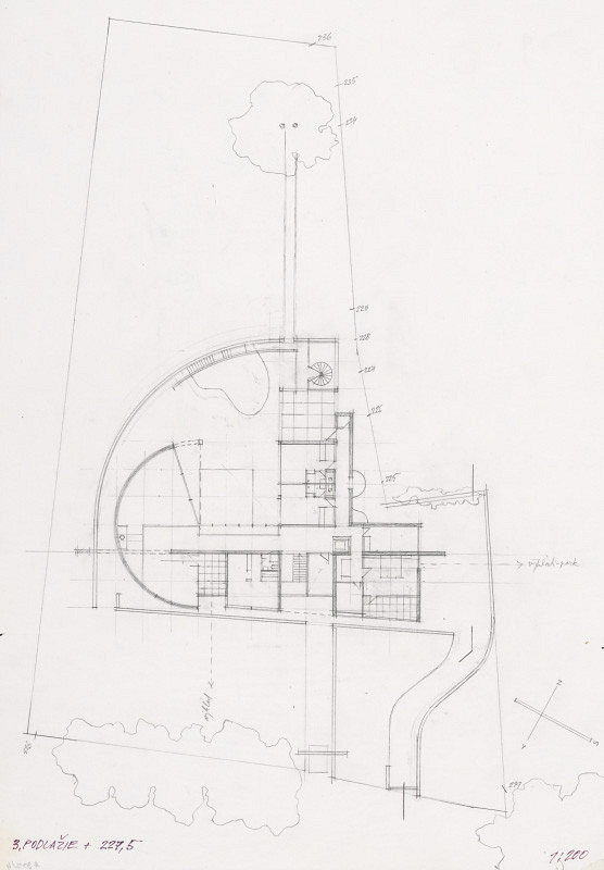 Ferdinand Milučký – Návrh rodinného domu p. Zubáľa, Novosvetská ulica, Bratislava. Pôdorys 3. podlažia. M 1:200 