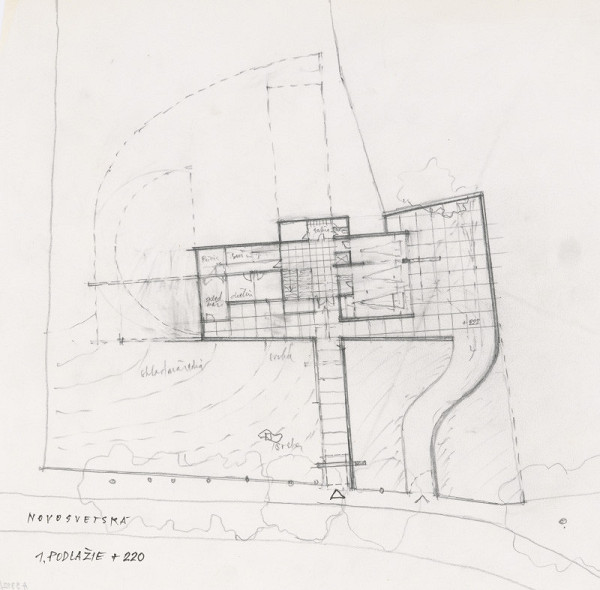 Ferdinand Milučký – Návrh rodinného domu p. Zubáľa, Novosvetská ulica, Bratislava. Pôdorys 1. podlažia (variant) 