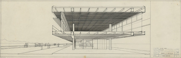 Ferdinand Milučký – Výstavné pavilóny PKO v Bratislave. Pavilón č. 8. Rezová perspektíva 