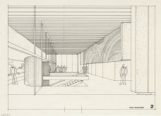 Ferdinand Milučký, Júlia Kunovská, Ladislav Mandáček – Dom umenia v Piešťanoch. Interiér. Perspektíva foyer a II. poschodia 