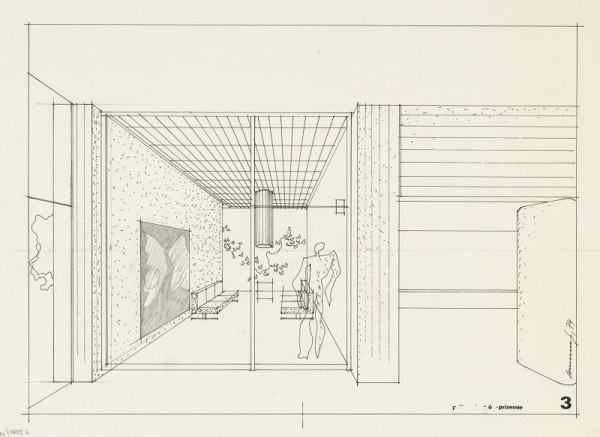 Ferdinand Milučký, Júlia Kunovská, Ladislav Mandáček – Dom umenia v Piešťanoch. Interiér. Perspektíva prízemia 