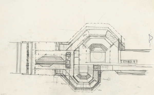 Ferdinand Milučký – Dom umenia v Piešťanoch. Prípravná skica 