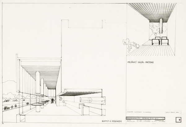 Ferdinand Milučký, Júlia Kunovská – Dom umenia v Piešťanoch. Rezoperspektívy príjmacieho salónu a bufetu. 