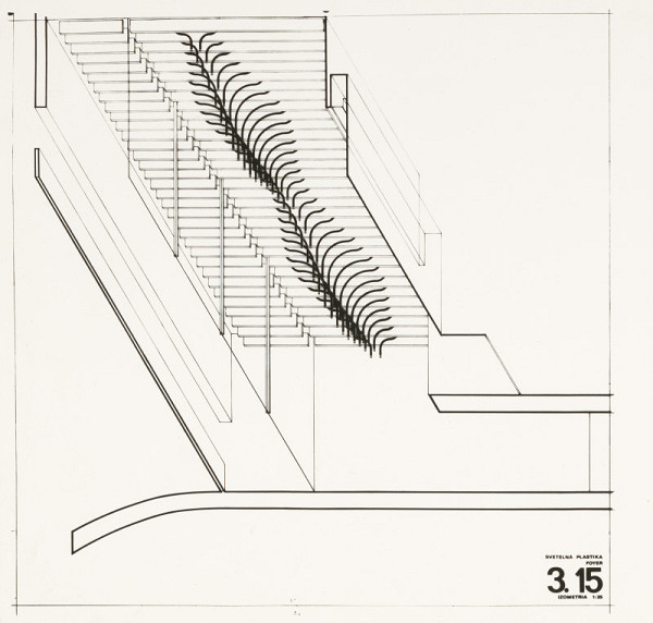 Ferdinand Milučký, Júlia Kunovská – Dom umenia v Piešťanoch. Izometria svetelnej plastiky vo foyer.