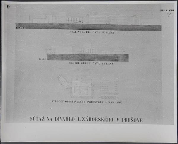 Ladislav Beisetzer, Neznámy autor – Súťaž na Divadlo Jonáša Záborského v Prešove. Štúdie začlenenia architektonickej hmoty do urbanistického prostredia (M1:400). Výpočet obostavaného priestoru a nákladu. 