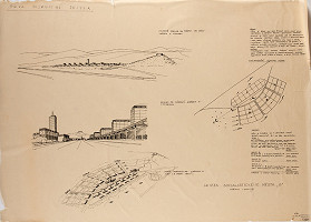 Emanuel Hruška – Urban Design Proposal for Town Dubnica nad Váhom. Organisational Design of the Town and Perspectives (Overall View of the twon; View of the Square; Bird's Eye View, and Organisational Design of the Town)  