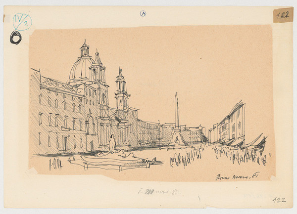 Emanuel Hruška – Rukopis knihy K tvorbe urbanistického prostredia. Piazza Navona - Rím - pôdorys antického štadióna. 