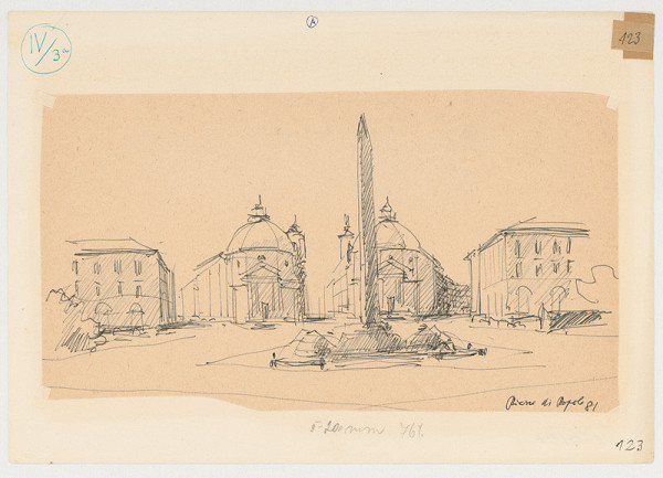 Emanuel Hruška – Rukopis knihy K tvorbe urbanistického prostredia. Piazza del Popolo - Rím - pohľad z priestoru. 