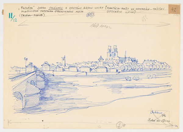 Emanuel Hruška – Rukopis knihy K tvorbe urbanistického prostredia. Orleáns - pohľad z druhého brehu Loiry. 