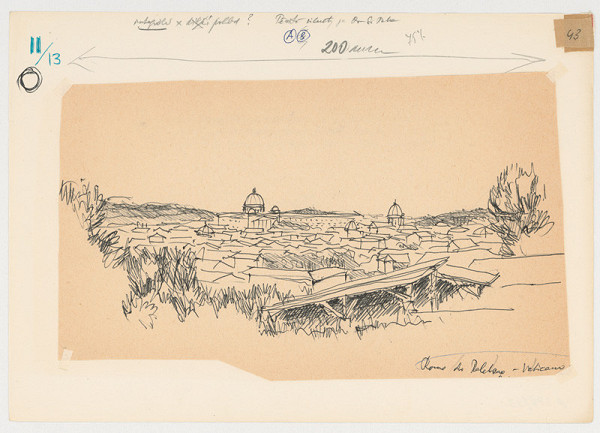 Emanuel Hruška – Rukopis knihy K tvorbe urbanistického prostredia. Pohľad z Capitolu na komplex Vatikánu v Ríme - generálna veduta. 