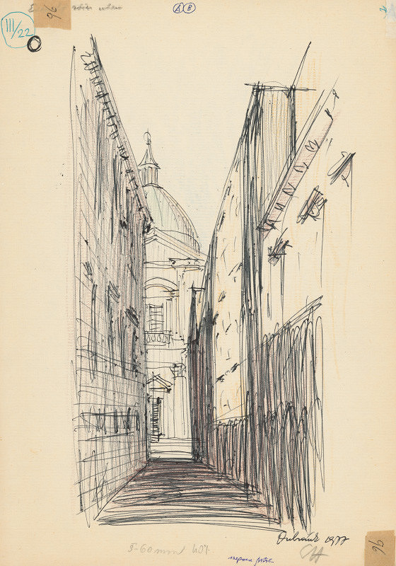 Emanuel Hruška – Rukopis knihy K tvorbe urbanistického prostredia. Dubrovník - kontrast úzkej uličky a mimoosovej dominanty. 