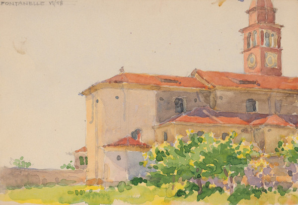 Franz Wimmer – Zo súboru akvarelov z obdobia 1916-1919. Zadná časť kostola. 