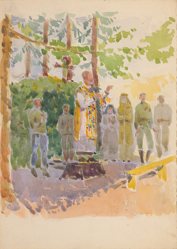 Franz Wimmer – Zo súboru akvarelov z obdobia 1916-1919. Kňaz a veriaci vonku. 