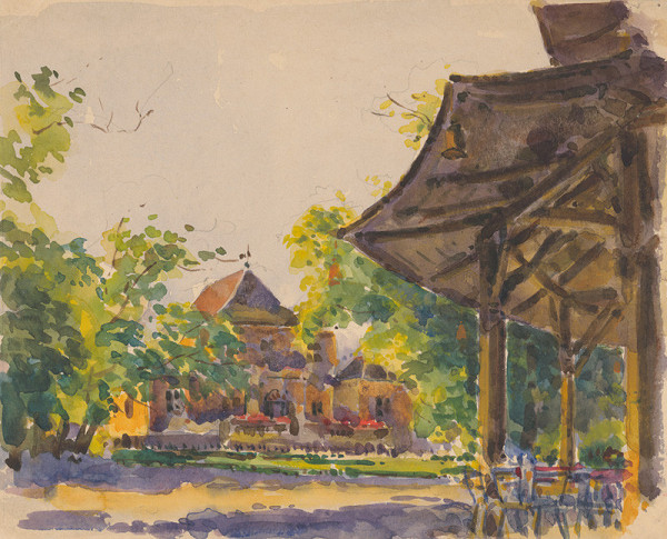 Franz Wimmer – Zo súboru akvarelov z obdobia 1916-1919. Architektúra, záhrada a altánok so sedením.  