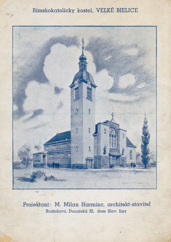 Milan Michal Harminc – Evanjelický kostol vo Veľkých Bieliciach. Perspektívny pohľad exteriéru.  