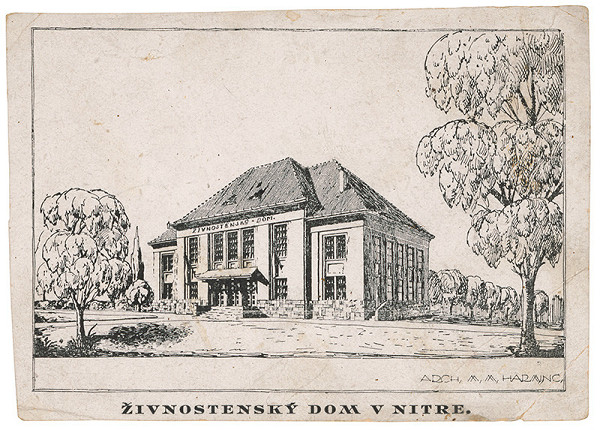 Milan Michal Harminc – Živnostenský dom v Nitre. Perspektívny pohľad z exteriéru 