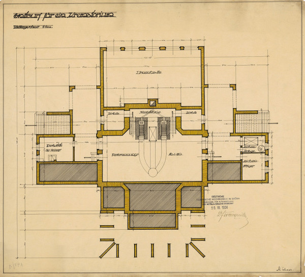 Michal Maximilián Scheer – Entwurf für ein Krematorium, Kellergeschoss. M 1:100 