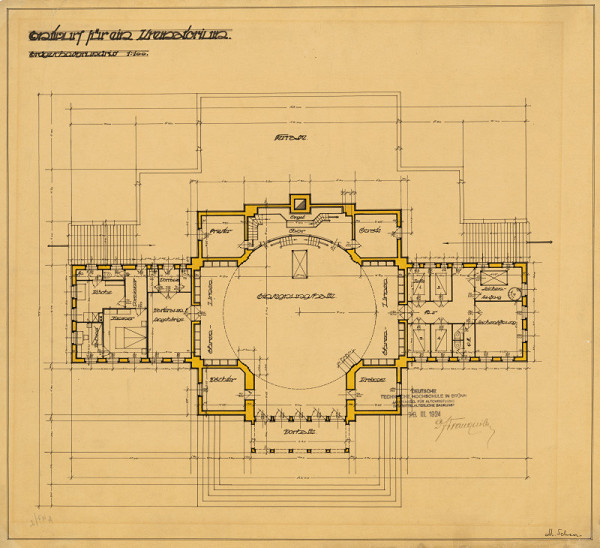Michal Maximilián Scheer – Entwurf für ein Krematorium, Erdgeschossgrundriss. M 1:100