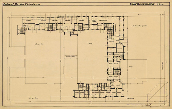 Michal Maximilián Scheer – Entwurf für ein Wohnhaus. Erdgeschossgrundriss. M 1:200.  