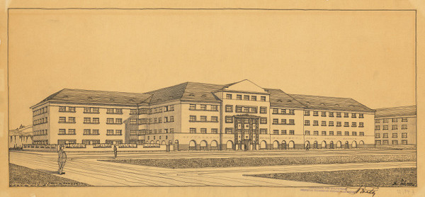 Michal Maximilián Scheer – Návrh obytného domu. Perspektívny pohľad z ulice D.  