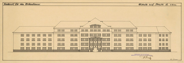 Michal Maximilián Scheer – Entwurf für ein Wohnhaus. Fassade aus Strasse A. M 1:200.  