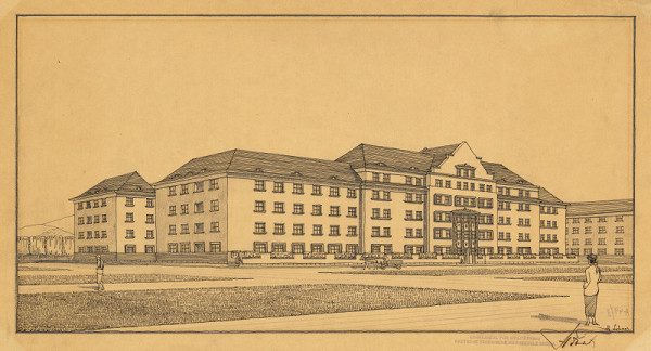 Michal Maximilián Scheer – Návrh obytného domu. Perspektívny pohľad z ulice A.  