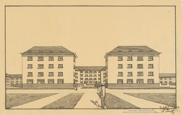 Michal Maximilián Scheer – Návrh obytného domu. Perspektívny pohľad z ulice C.  