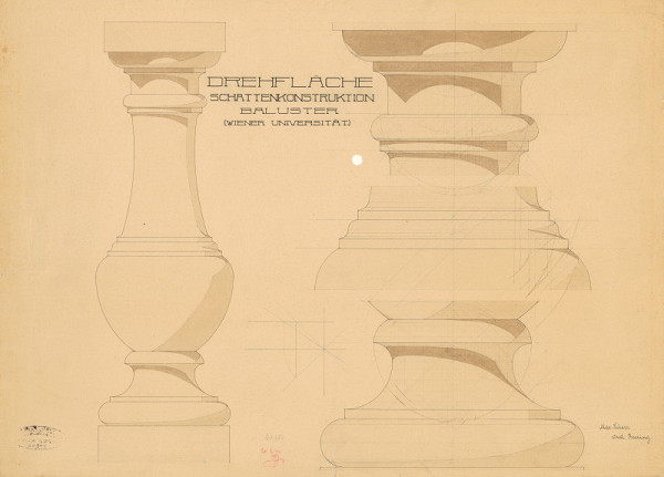 Michal Maximilián Scheer – Školské práce: Drehfläche. Schattenkonstruktion-Baluster (Wiener Univerzität) - štúdia konštrukcie tieňa.  