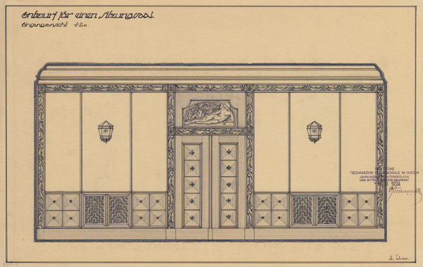 Michal Maximilián Scheer – Školské práce: Entwurf für einen Sitzungssall. Eigangsansicht. M 1:20 