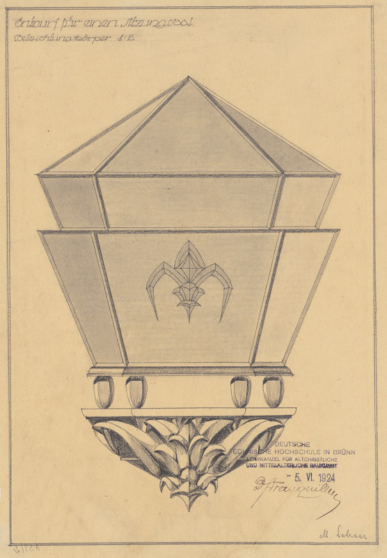Michal Maximilián Scheer – Školské práce: Entwurf für einen Sitzungssall. Beleuchtungskörper. M 1:2 