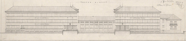 Milan Michal Harminc – Ľudová a meštianska škola v Skalici. Hlavný pohľad. M nezn. 