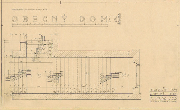 Milan Michal Harminc – Obecný dom v Petrovej Vsi. Schodište a nápis. M 1:20.  