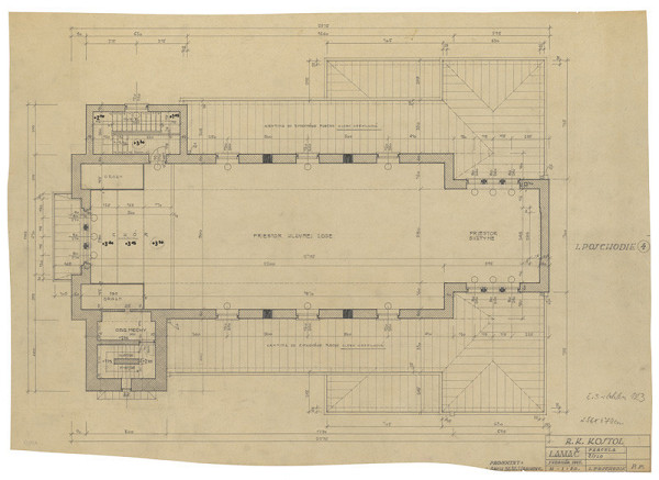 Milan Michal Harminc – Rímsko-katolícky kostol v Lamači. Pôdorys 1. poschodia. M 1:50. 