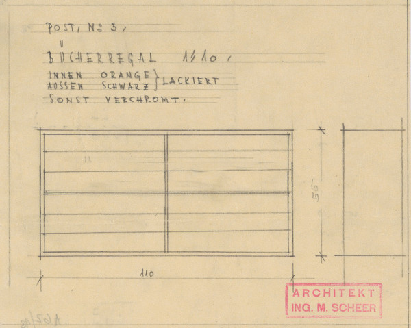 Michal Maximilián Scheer – Vlastný dom v Žiline na Ulici 28. októbra č. 15. Návrh na knižnicu. M 1:10.  