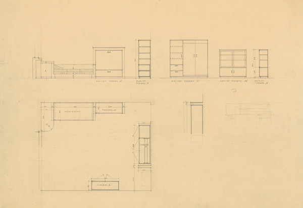 Michal Maximilián Scheer – Vlastný dom v Žiline na Ulici 28. októbra č. 15. Návrh zariadenia izby na 2. poschodí. M 1:20 