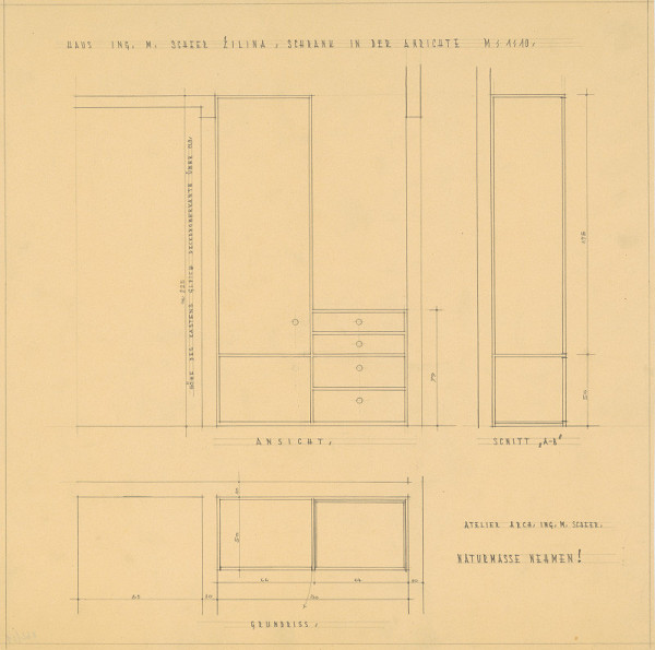 Michal Maximilián Scheer – Vlastný dom v Žiline na Ulici 28. októbra č. 15. Skriňa. M 1:10.  