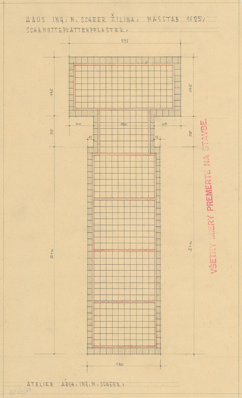 Michal Maximilián Scheer – Vlastný dom v Žiline na Ulici 28. októbra č. 15. Šamotová dlažba vstupu. M 1:1.  