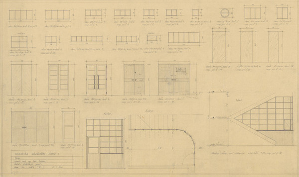 Michal Maximilián Scheer – Saleziánsky ústav v Žiline. Návrhy stolárskych detailov a zariadenia. Okná a dvere. M 1:50, M 1:25 