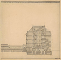 Emil Belluš – Hotel na Klárove v Prahe. Rez. M 1:100. 