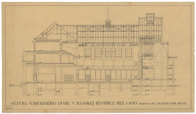 Emil Belluš – Národný dom v Banskej Bystrici. Pozdĺžny rez. M 1:100. 