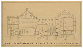 Emil Belluš – Národný dom v Banskej Bystrici. Priečny rez. M 1:100. 