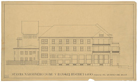 Emil Belluš – Národný dom v Banskej Bystrici. Bočný pohľad. M 1:100. 