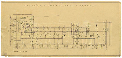 Emil Belluš – Nájomné domy Šándora Farkaša v Nových Zámkoch. Pôdorys suterénu. M 1:100. 