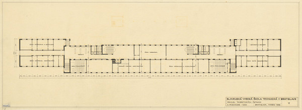 Emil Belluš – Slovenská vysoká škola technická v Bratislave (Fakulta architektúry STU). Pôdorys 3. poschodia. 