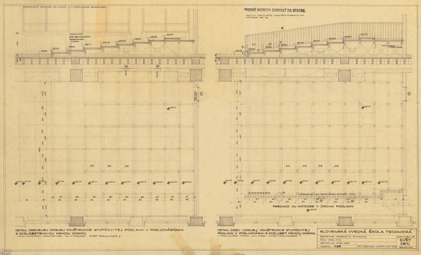 Emil Belluš – Slovenská vysoká škola technická v Bratislave (Fakulta architektúry STU). Drevená podlaha v posluchárni na 1. poschodí. M 1:25 